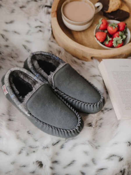 Mens Grey Moccasin Slipper(1)