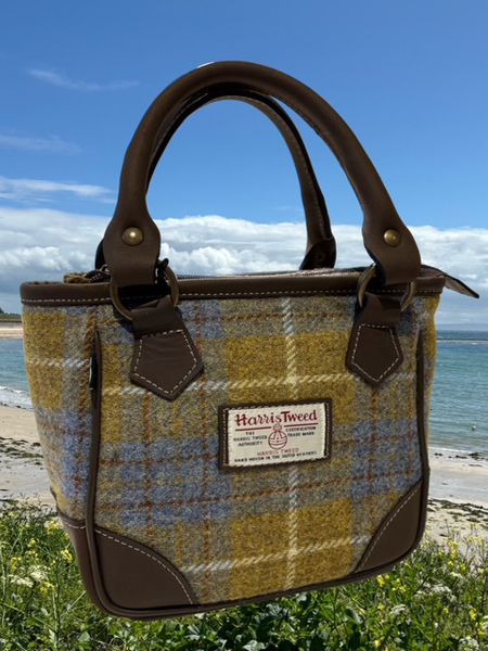 Barra Bag Mustard Check And Brown Leather