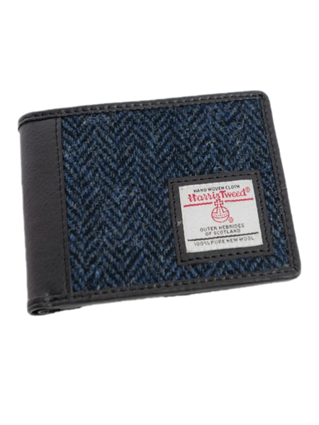 Bi Fold Wallet Blue Herringbone