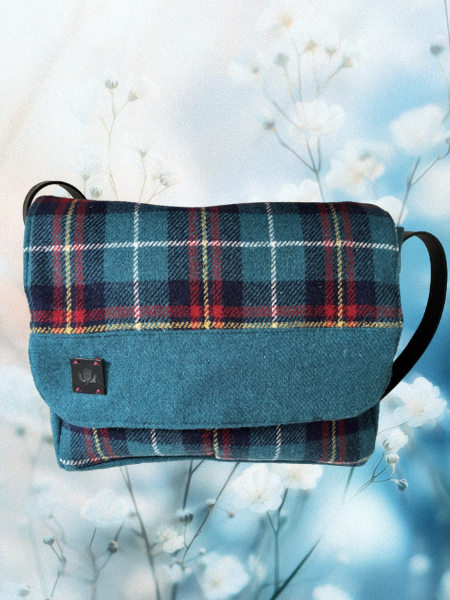 Blue Check Harris Tweed Moray Satchel Bag Front