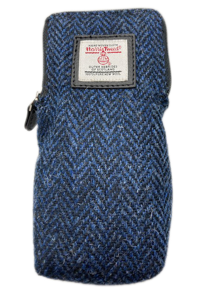 Blue Herrignbone Harris Tweed Glasses Case