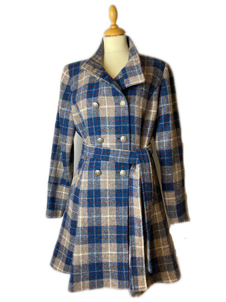 Catherine Belted Swing Coat, Blue Grey Harris Tweed Check : Harris ...