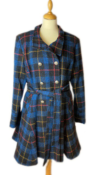 Catherine Belted Swing Coat, Blue Red Harris Tweed Check : Harris