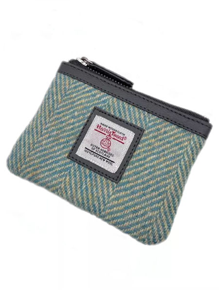 Coin Purse Turquoise Herringbone