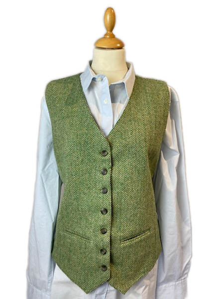 Fiona Waistcoat Green Herringbone Closed