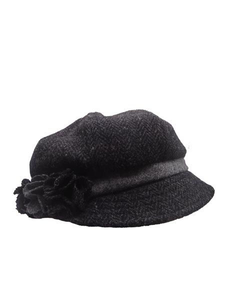 Flower Cap Dark Grey Herringbone