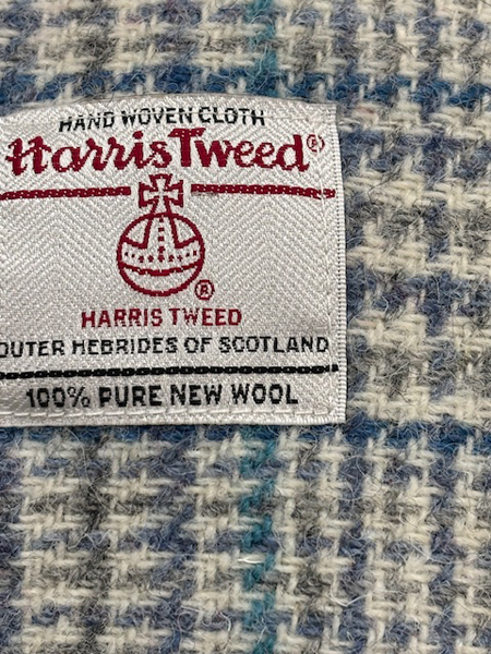 Grey Blue Check Scarf Label