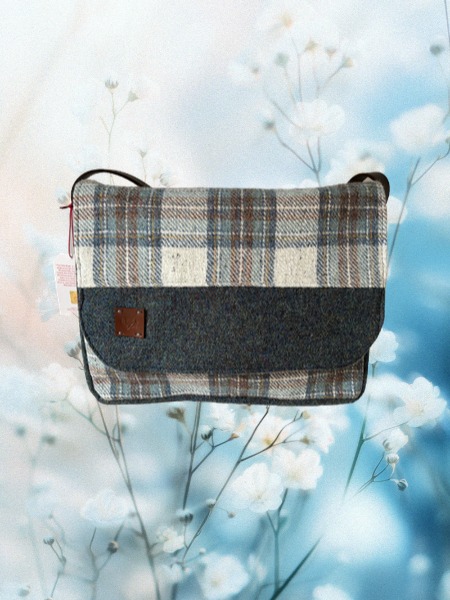Grey Check Harris Tweed Moray Stachel Bag Front