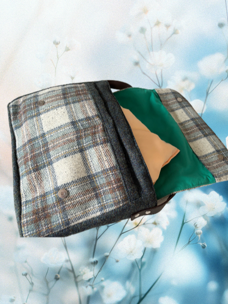 Grey Check Harris Tweed Moray Stachel Bag Open