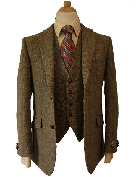 Men's Classic Scottish Harris Tweed Brown Waistcoat for 