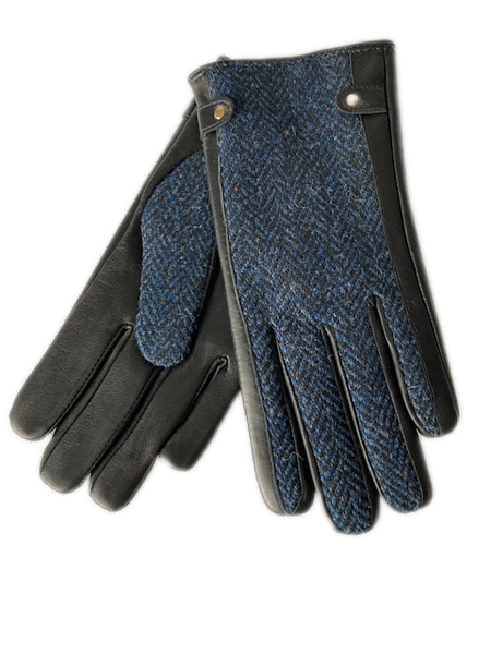 Ladies Harris Tweed Blue Heringbone Gloves