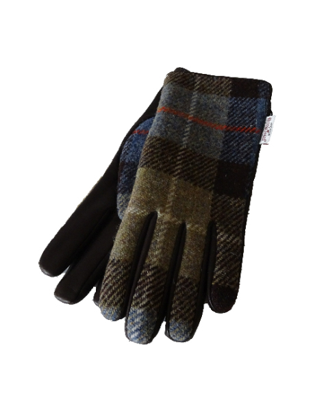 Ladies Harris Tweed Mackenzie Check Gloves With Brown Leather Palm