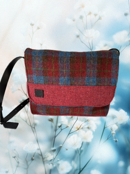 Red Check Harris Tweed Moray Satchel Bag Front
