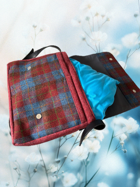 Red Check Harris Tweed Moray Satchel Bag Open